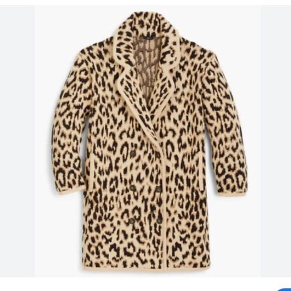 J.Crew Leopard Print Double-Breasted Sweater Coat Women’s Wool Blend Knit Jacket - Picture 1 of 14